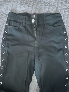 BDG Black High-Rise Cropped Twig Jeans with Red Stitch Accent